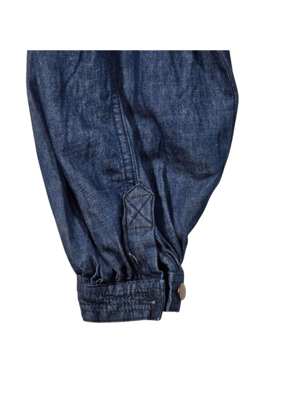We The Free Women's XS Denim Snap Front Shirt Puff Sleeve Raw Hem Blue Western - Picture 7 of 14